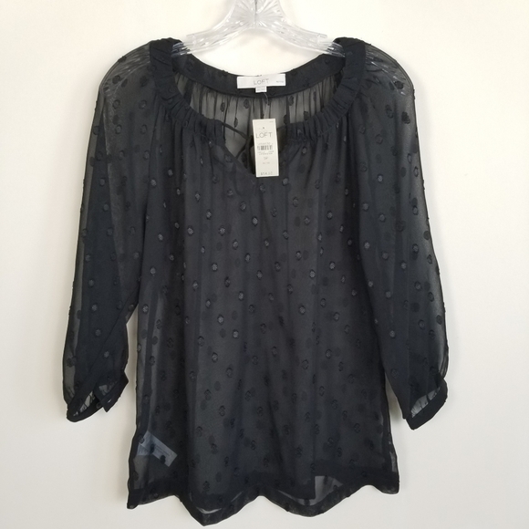 LOFT Tops - Loft Sheer Swiss Dot Top Size Small Petite NWT